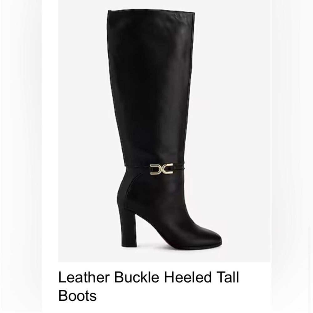 Express leather buckle heeled tall boots size 9